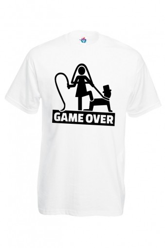 Мъжка тениска за ергенско парти Булка и Младоженец Game over