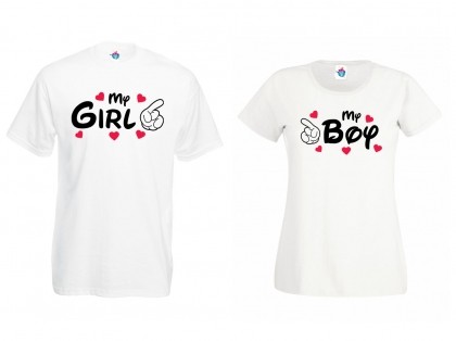 Тениски За Двойки -  Моето Момиче И Моето Момче Със Сърца!