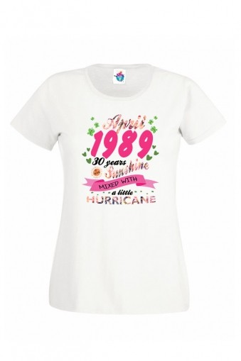 Дамска тениска за рожден ден Sunshine with Little Hurricane April...