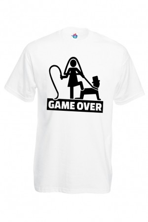 Мъжка тениска за ергенско парти Булка и Младоженец Game over