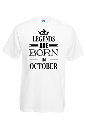 Мъжка Тениска За Рожден Ден Legends Are Born  За Октомври