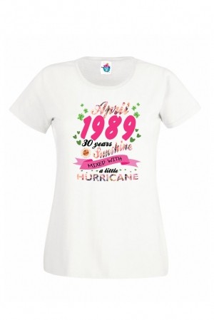 Дамска тениска за рожден ден Sunshine with Little Hurricane April...