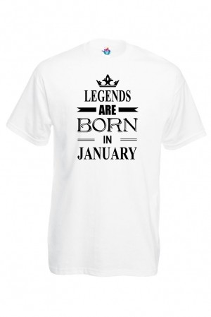 Мъжка Тениска За Рожден Ден Legends Are Born  За Януари
